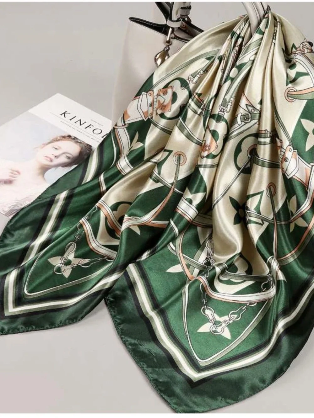 Silky Fashion Hair Scarf - Green Multicolor